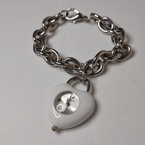 Valletta White Heart Shaped Watch With Silver Tone Chain Band